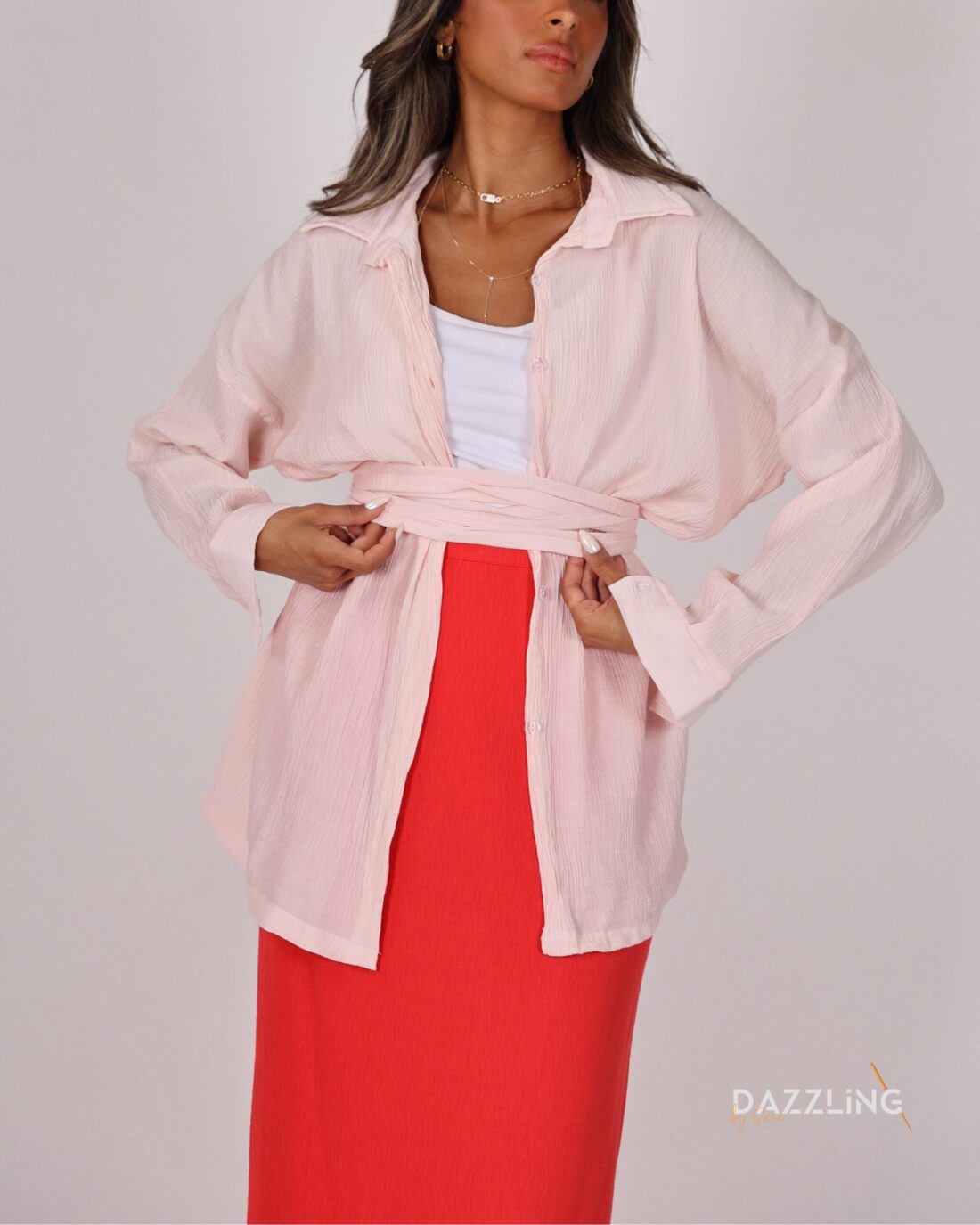 Pink shirt+Red skirt
