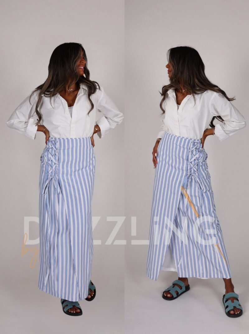 White shirt +wrapped skirt