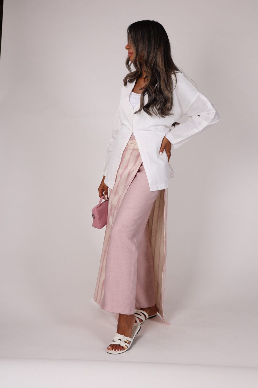 White top + pink(pants+coverup)